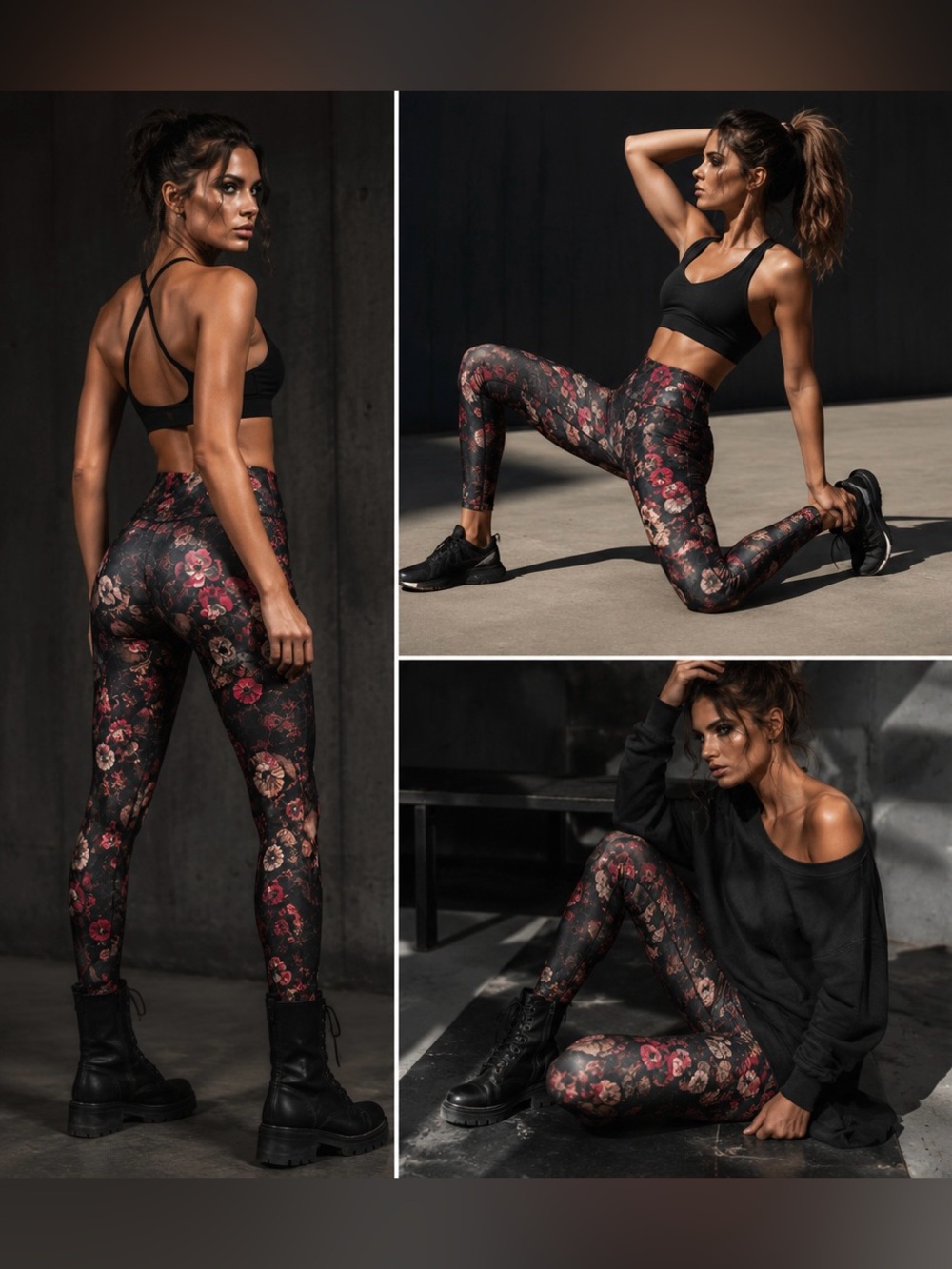 Blackmilk Floral High-Waist Ninja Leggings - Black & Rose